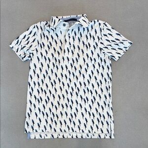 GREYSON PUPS White and Blue BIRD Patterned Polo Shirt